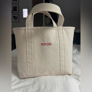LLBean Boat & Tote (size medium, regular handles) embroidered “scorpio”